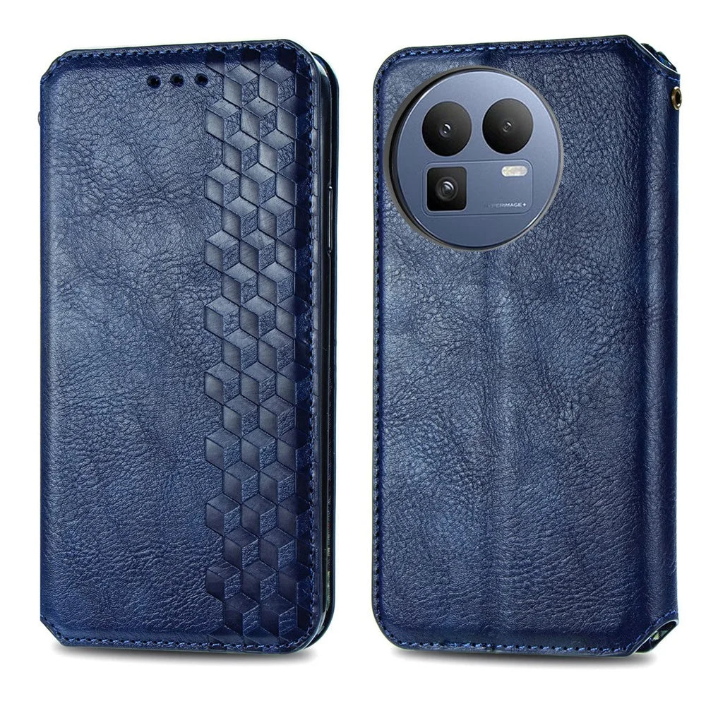 For Realme GT 8 5G Case Rhombus Imprint PU Leather Wallet Phone Cover - Blue - 1