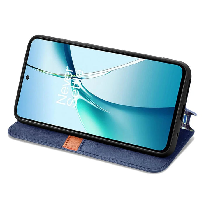 For Realme GT 8 5G Case Rhombus Imprint PU Leather Wallet Phone Cover - Blue - 3