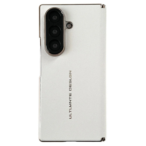 GKK For Samsung Galaxy Z Fold7 5G Case Woven Texture Dual Axis Hinge Protection Leather PC Phone Cover - White - 1