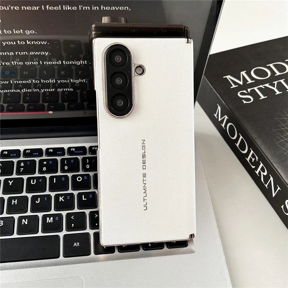 GKK For Samsung Galaxy Z Fold7 5G Case Woven Texture Dual Axis Hinge Protection Leather PC Phone Cover - White - 2