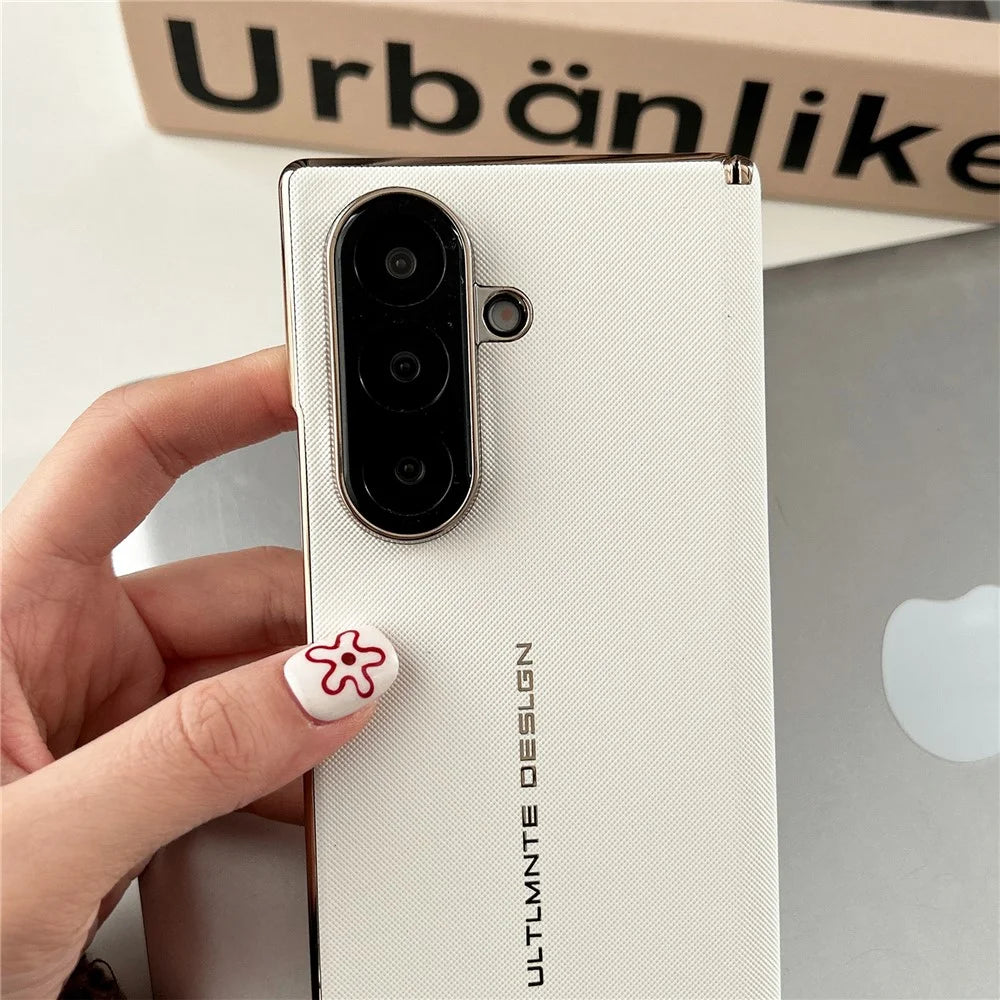 GKK For Samsung Galaxy Z Fold7 5G Case Woven Texture Dual Axis Hinge Protection Leather PC Phone Cover - White - 3