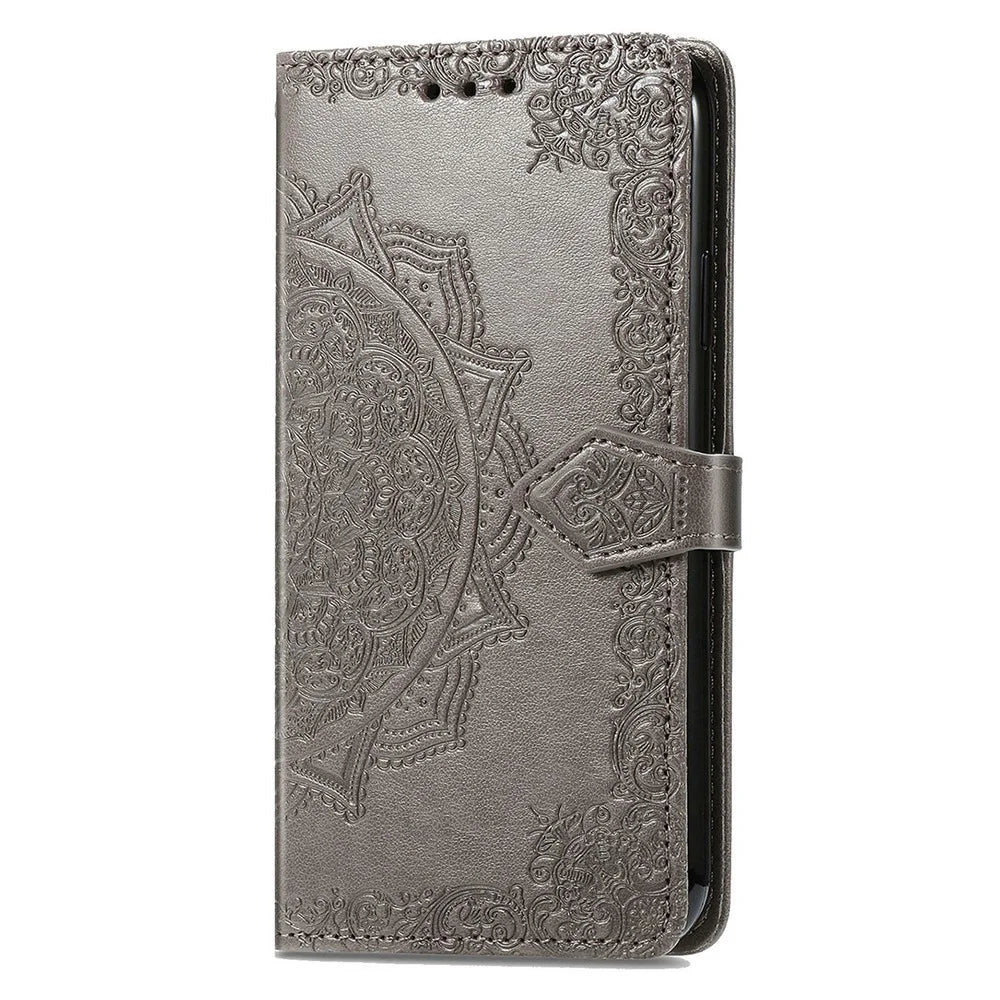 For vivo X300 Pro 5G Wallet Case Mandala Flower Leather Phone Cover Stand - Grey - 5