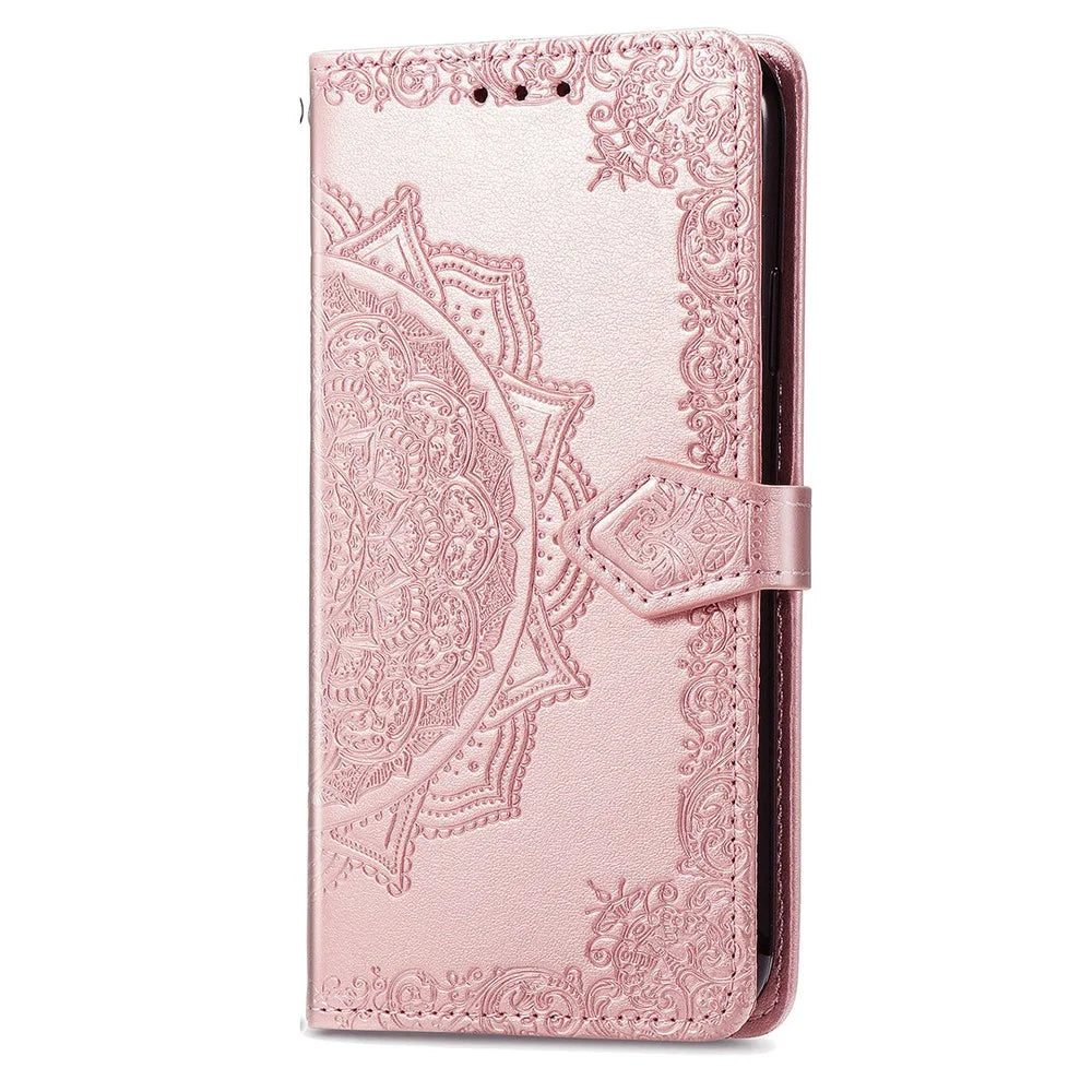 For vivo X300 5G Wallet Case Mandala Flower Leather Phone Cover Stand - Rose Gold - 5