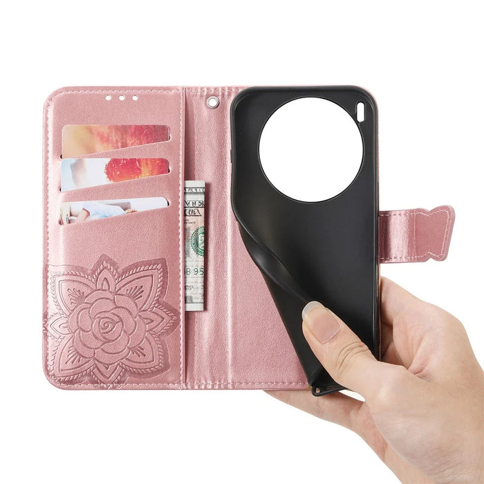 For vivo X300 Pro 5G Case with Strap Butterfly Pattern PU Leather Wallet Phone Cover - Rose Gold - 5