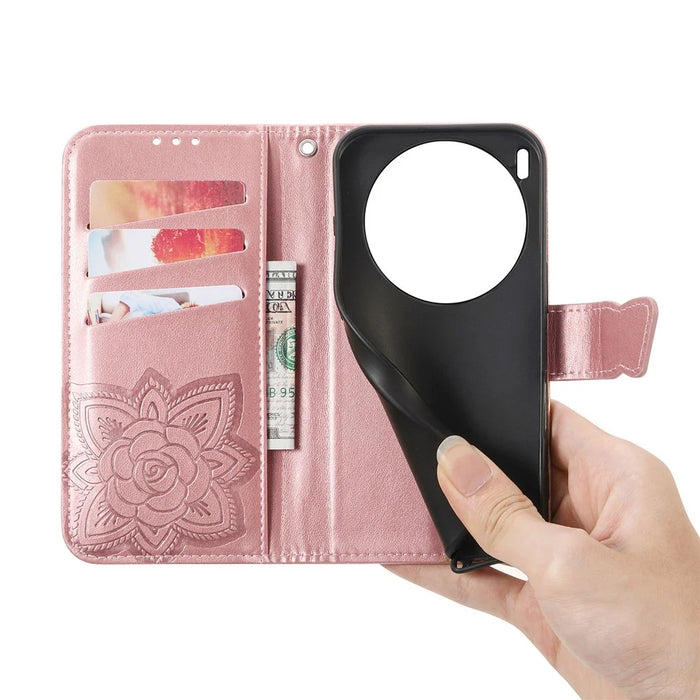 For vivo X300 5G Case with Strap Butterfly Pattern PU Leather Wallet Phone Cover - Rose Gold - 5