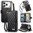 For iPhone 18 Pro Max / 17 Pro Max Stand Case Imprint TPU PU Leather Zipper Pocket Wallet Phone Cover with Strap - Black - 1
