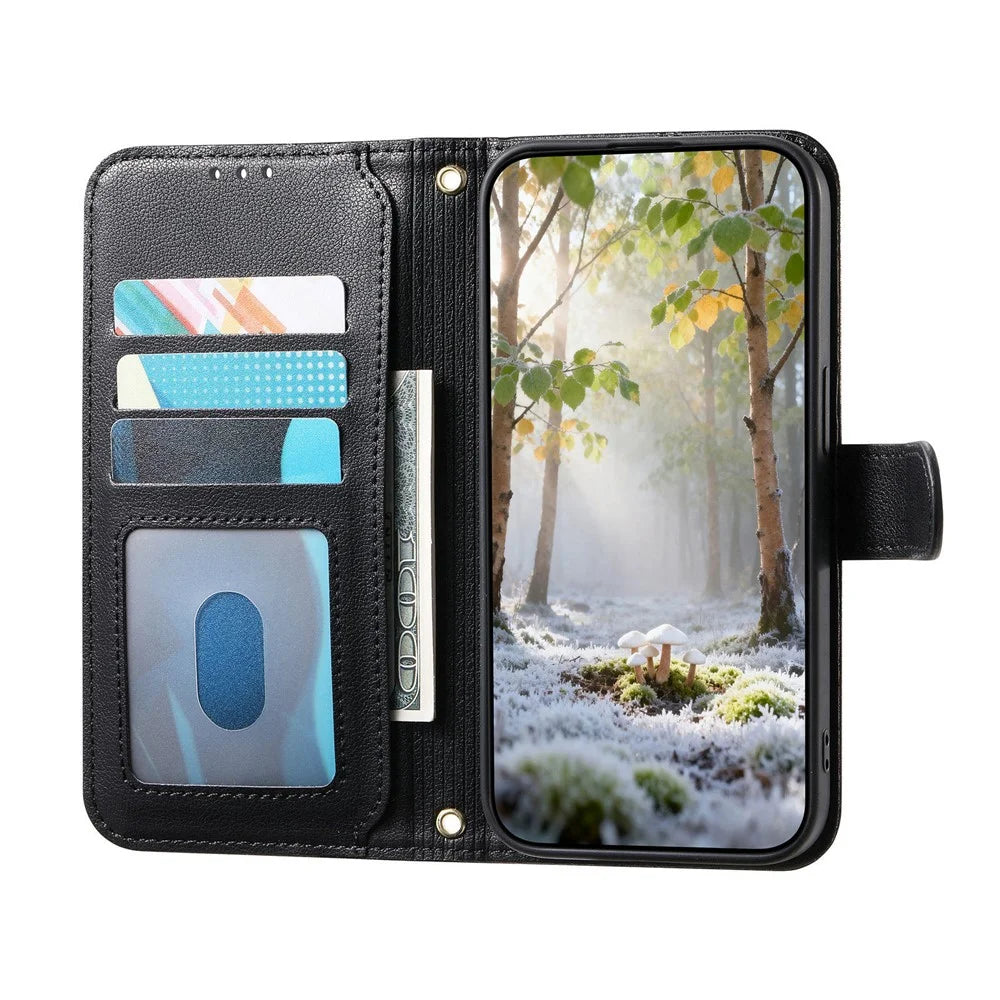 For Sony Xperia 10 VII Stand Case Imprint TPU PU Leather Zipper Pocket Wallet Phone Cover with Strap - Black - 2