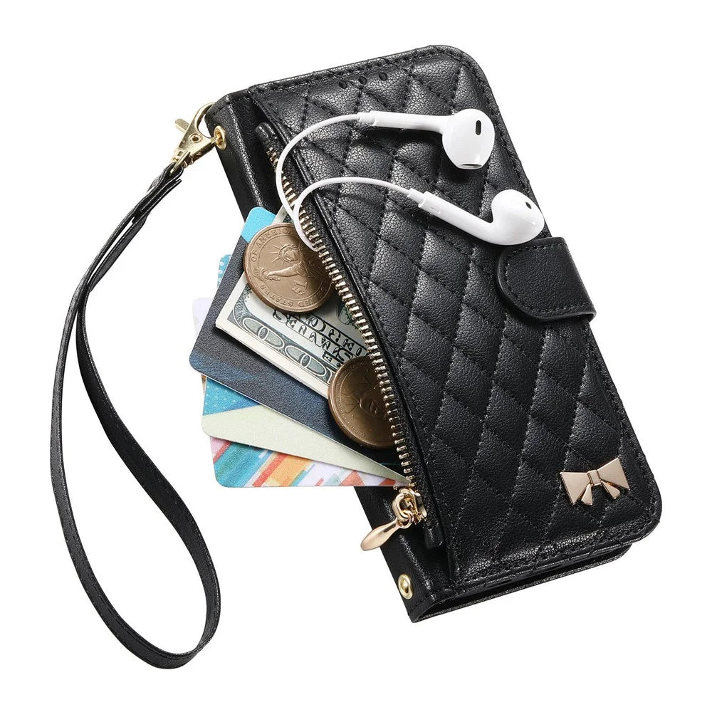 For Sony Xperia 10 VII Stand Case Imprint TPU PU Leather Zipper Pocket Wallet Phone Cover with Strap - Black - 5