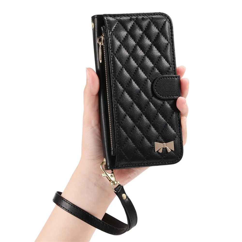 For Sony Xperia 10 VII Stand Case Imprint TPU PU Leather Zipper Pocket Wallet Phone Cover with Strap - Black - 6