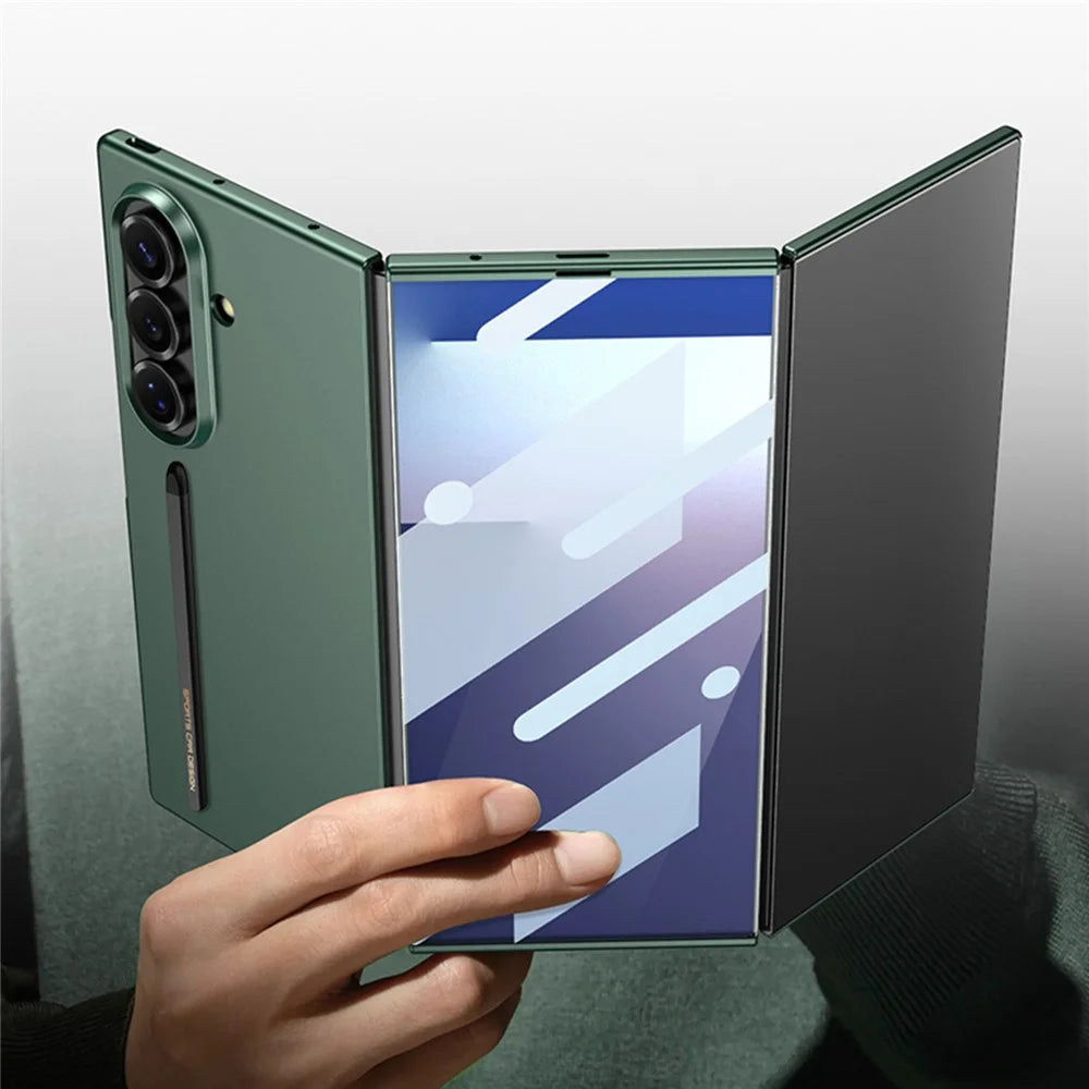GKK For Samsung Galaxy Z TriFold 5G Case Full Protection PC Phone Cover with Tempered Glass Film / Stylus - Midnight Green - 5