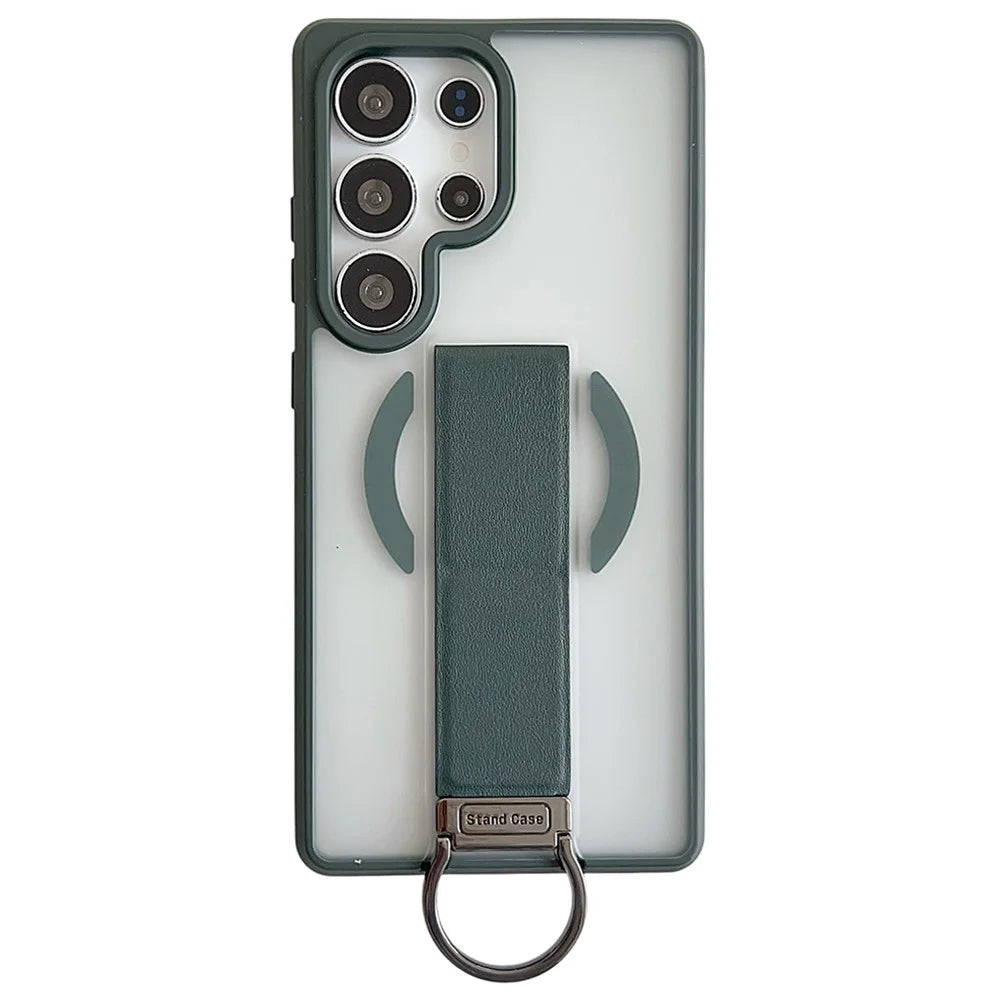 For Samsung Galaxy S26 Ultra TPU Case Skin Touch D Ring Kickstand Magnetic Phone Cover with Tempered Glass - Green - 2