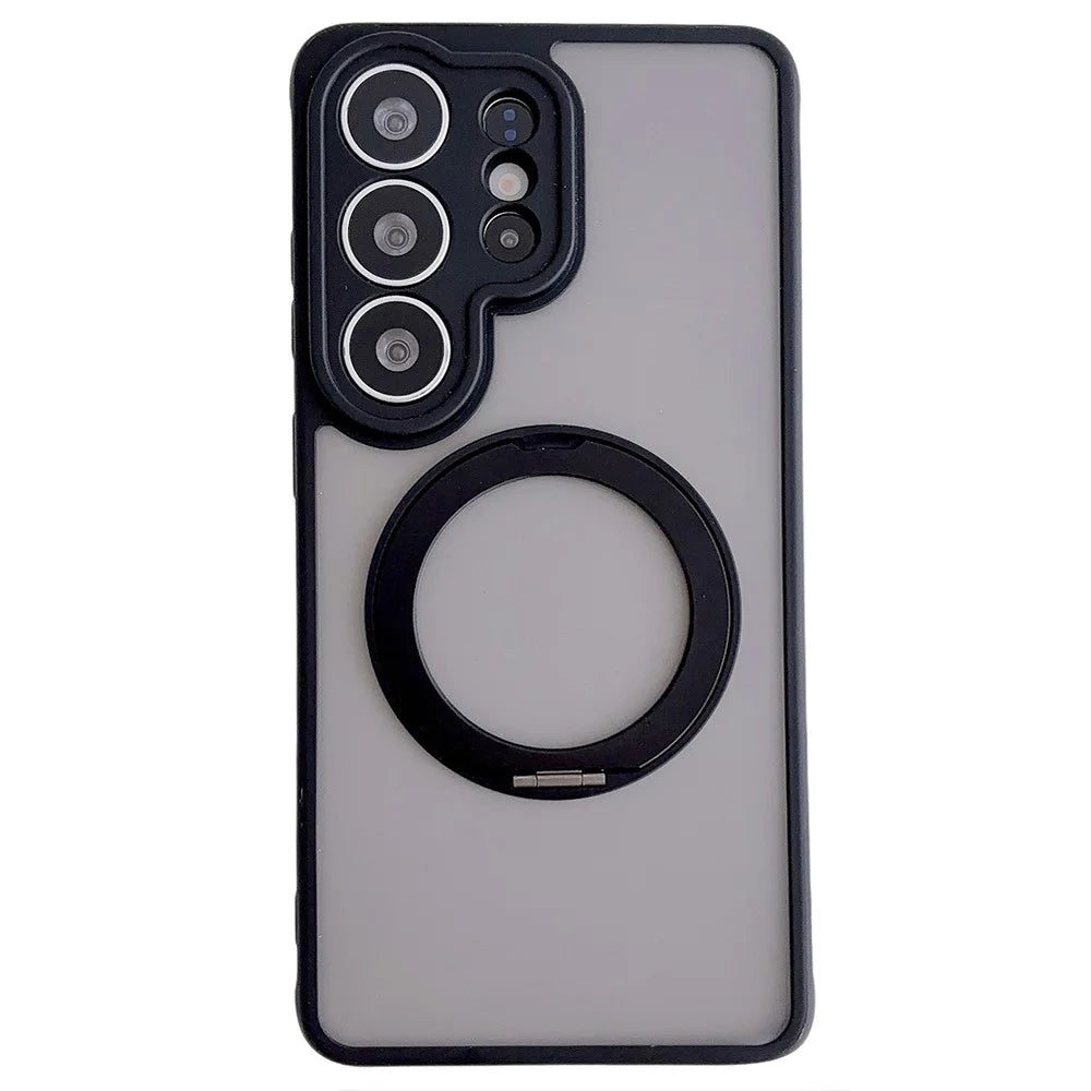 For Samsung Galaxy S26 Ultra Magnetic Case Rotating Kickstand TPU+PC Phone Cover with Tempered Glass Film - Black - 2