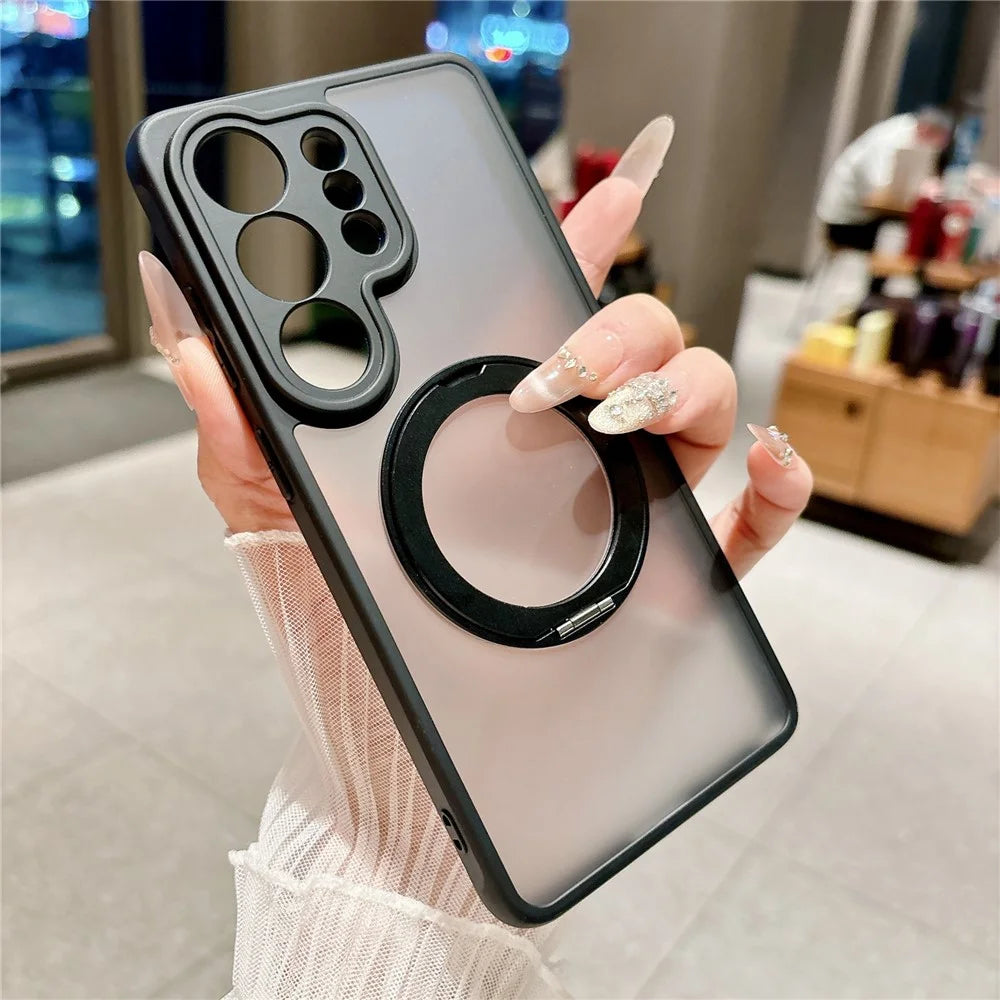 For Samsung Galaxy S26 Ultra Magnetic Case Rotating Kickstand TPU+PC Phone Cover with Tempered Glass Film - Black - 4