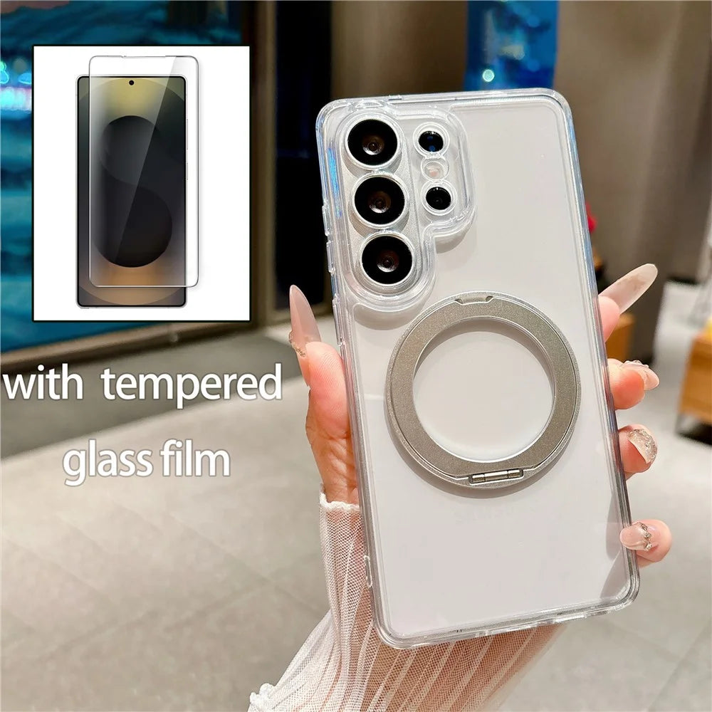 For Samsung Galaxy S26 Ultra Magnetic Case Rotating Kickstand TPU+PC Phone Cover with Tempered Glass Film - Black - 5