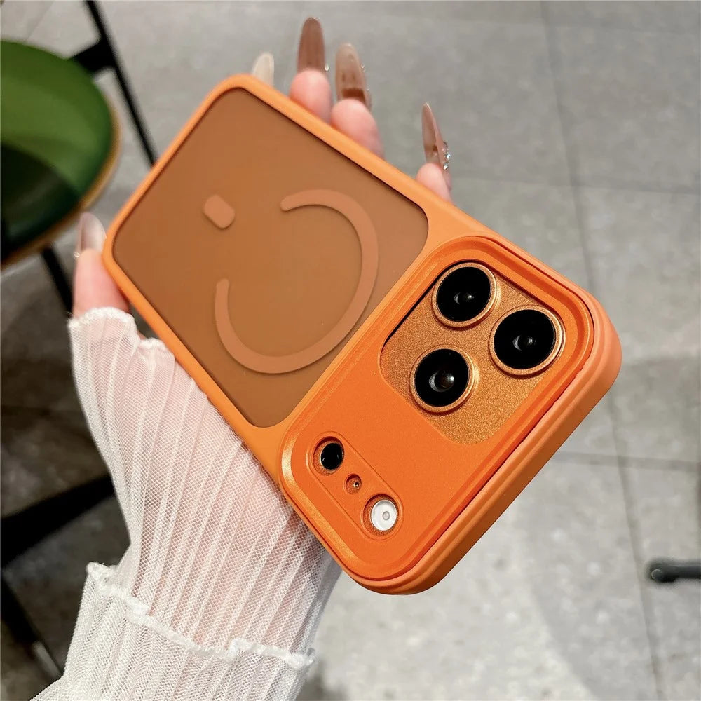 For iPhone 17 Pro Max Magnetic Case Skin Touch PC + TPU Anti-slip Phone Cover with Tempered Glass Compatible with MagSafe - Orange - 2