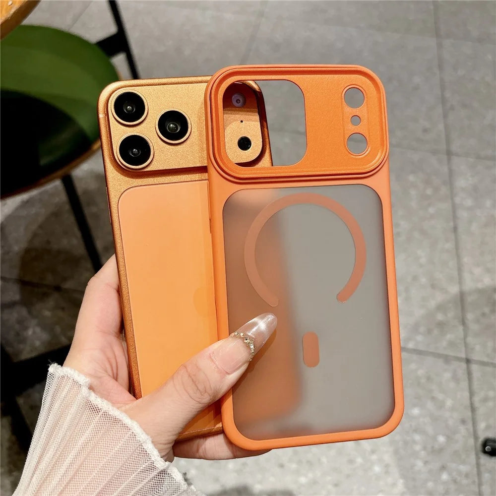 For iPhone 17 Pro Magnetic Case Skin Touch PC + TPU Anti-slip Phone Cover with Tempered Glass Compatible with MagSafe - Orange - 4