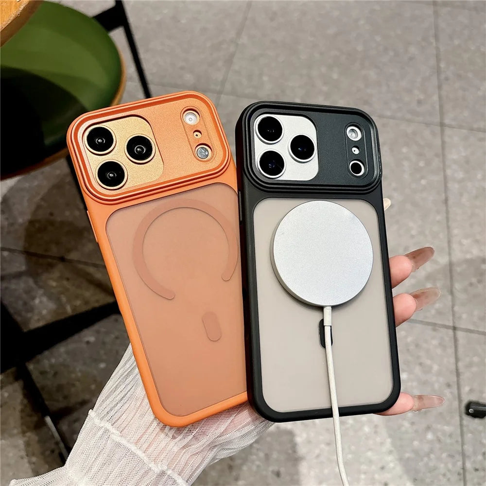For iPhone 17 Pro Magnetic Case Skin Touch PC + TPU Anti-slip Phone Cover with Tempered Glass Compatible with MagSafe - Orange - 5