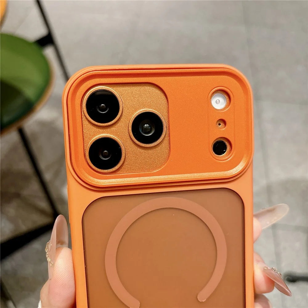 For iPhone 17 Pro Magnetic Case Skin Touch PC + TPU Anti-slip Phone Cover with Tempered Glass Compatible with MagSafe - Orange - 6