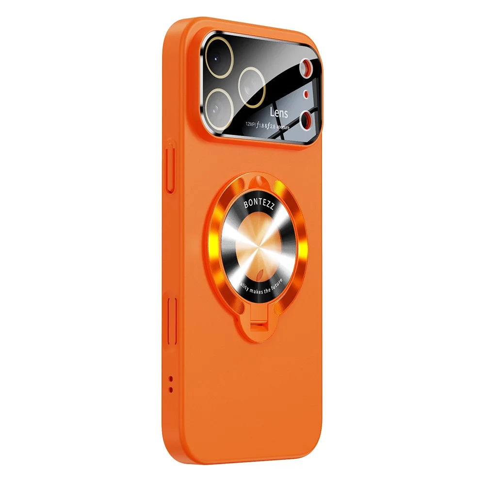 For iPhone 17 Pro Magnetic Case Ultra-thin TPU Anti-drop Phone Cover with Kickstand and Tempered Glass Compatible with MagSafe - Orange - 2