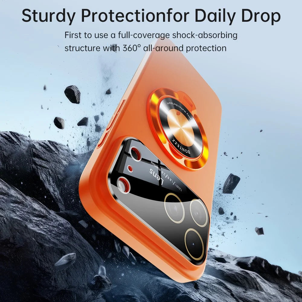 For iPhone 17 Pro Max Magnetic Case Ultra-thin TPU Anti-drop Phone Cover with Kickstand and Tempered Glass Compatible with MagSafe - Orange - 7