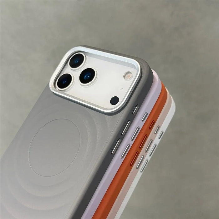 For iPhone 17 Pro Max Magnetic Case Ripple Texture TPU Phone Cover with Tempered Glass Compatible with MagSafe - Orange - 2