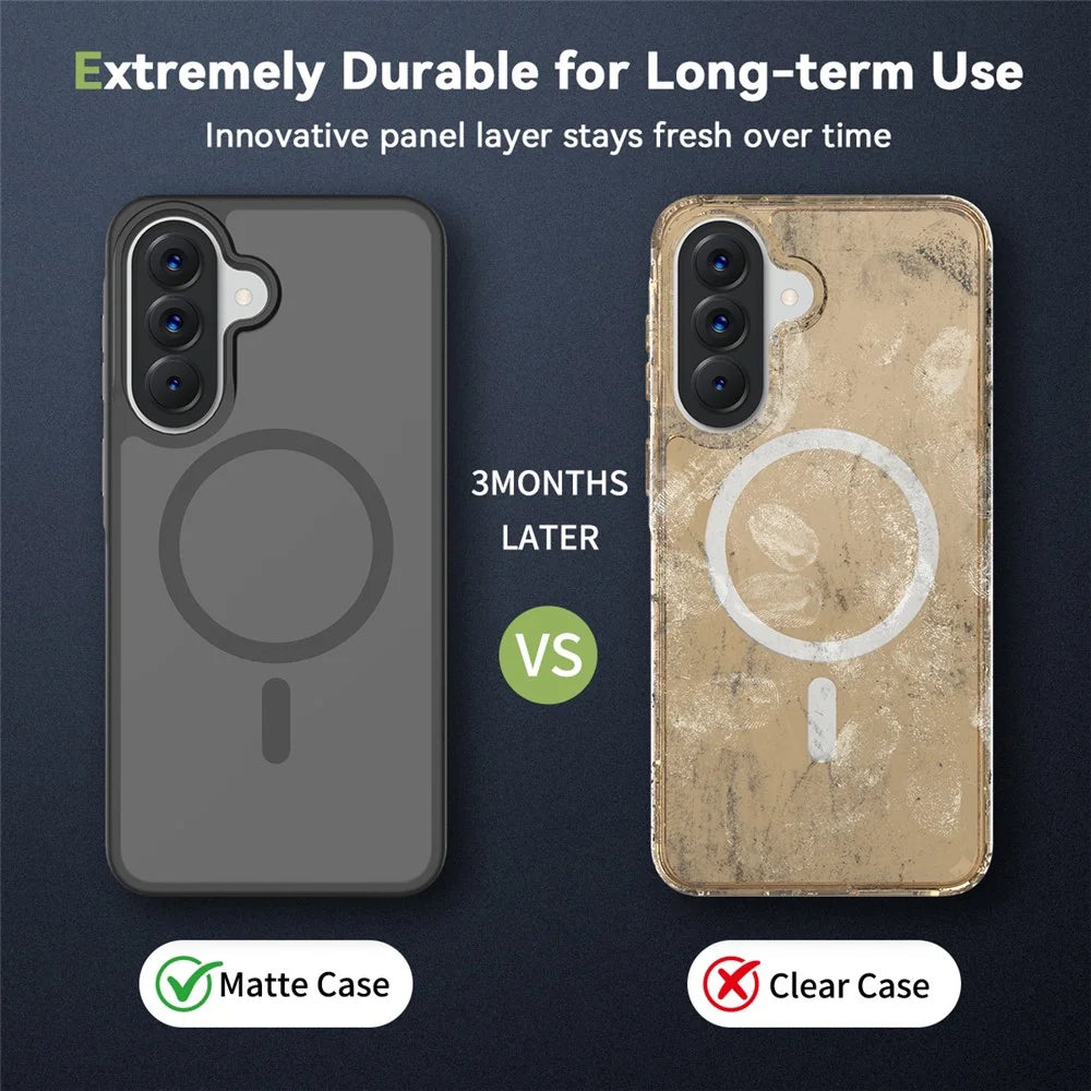 For Samsung Galaxy A57 5G Magnetic Phone Case Matte Finish TPU PC Shockproof Phone Cover with Tempered Glass - Black - 7
