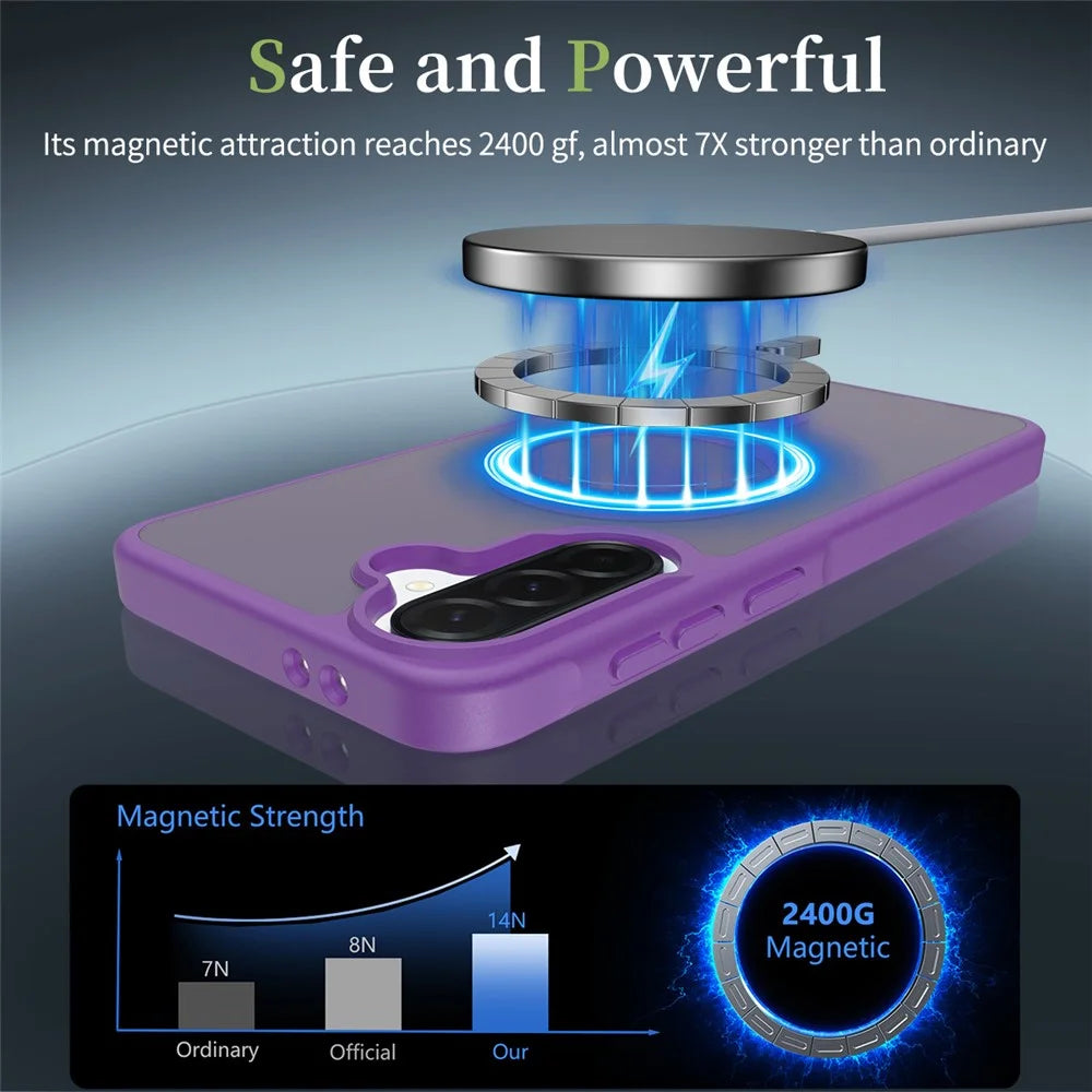 For Samsung Galaxy A37 5G Magnetic Phone Case Matte Finish TPU PC Shockproof Phone Cover with Tempered Glass - Dark Purple - 6