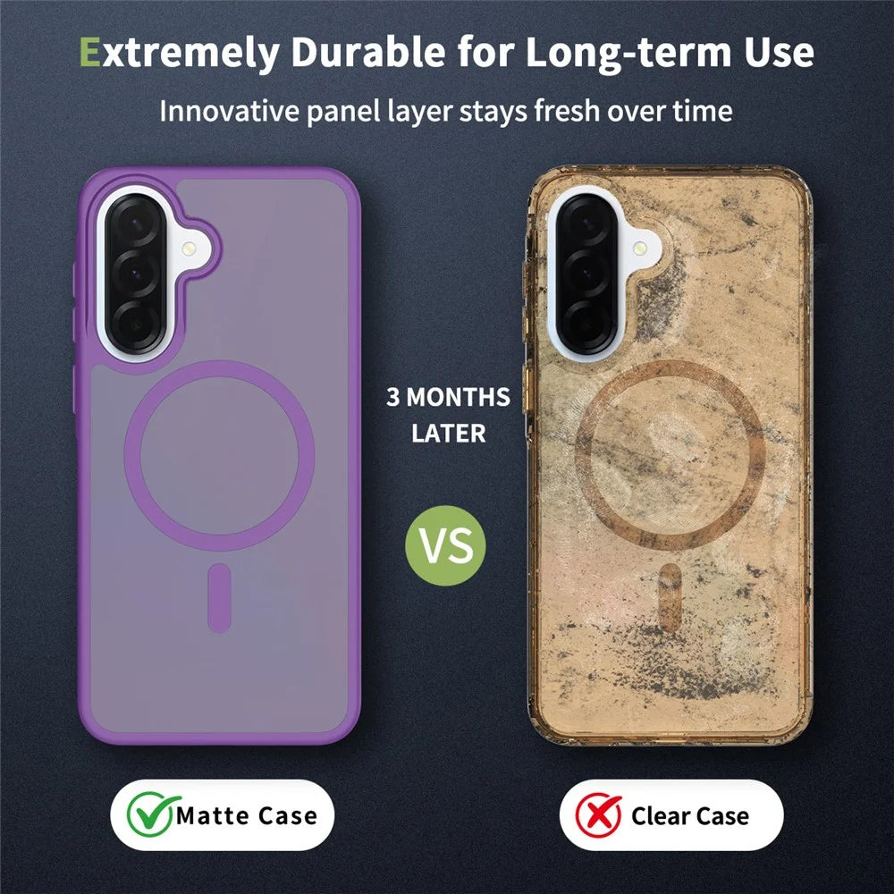 For Samsung Galaxy A37 5G Magnetic Phone Case Matte Finish TPU PC Shockproof Phone Cover with Tempered Glass - Dark Purple - 7