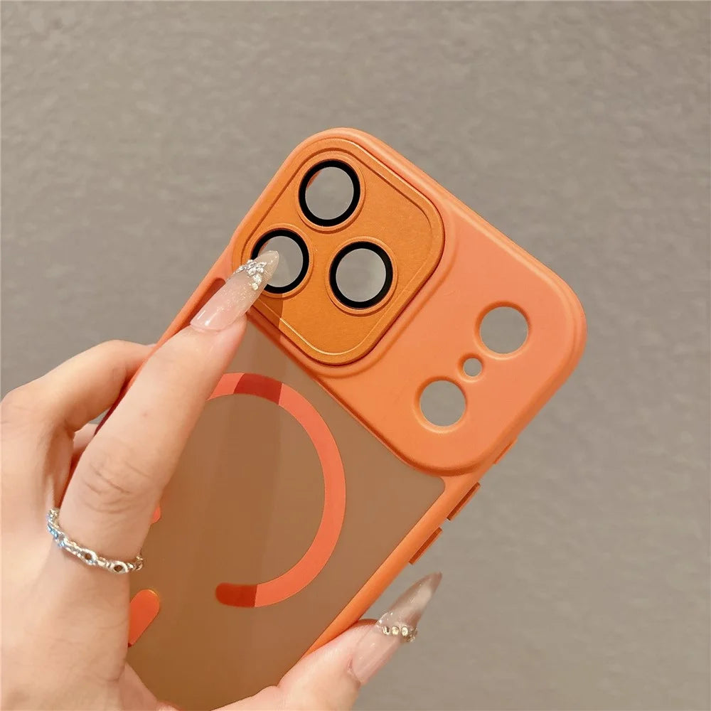 For iPhone 17 Pro Matte Case PC + TPU All-wrapped Protection Magnetic Phone Cover with Tempered Glass Compatible with MagSafe - Orange - 5