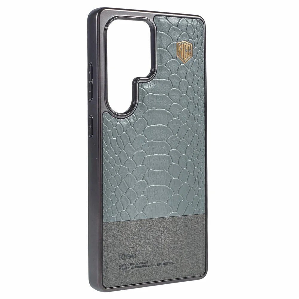 KIGC For Samsung Galaxy S26 Ultra Magnetic Case Electroplated Hybrid Phone Cover Crocodile Texture - Grey - 3