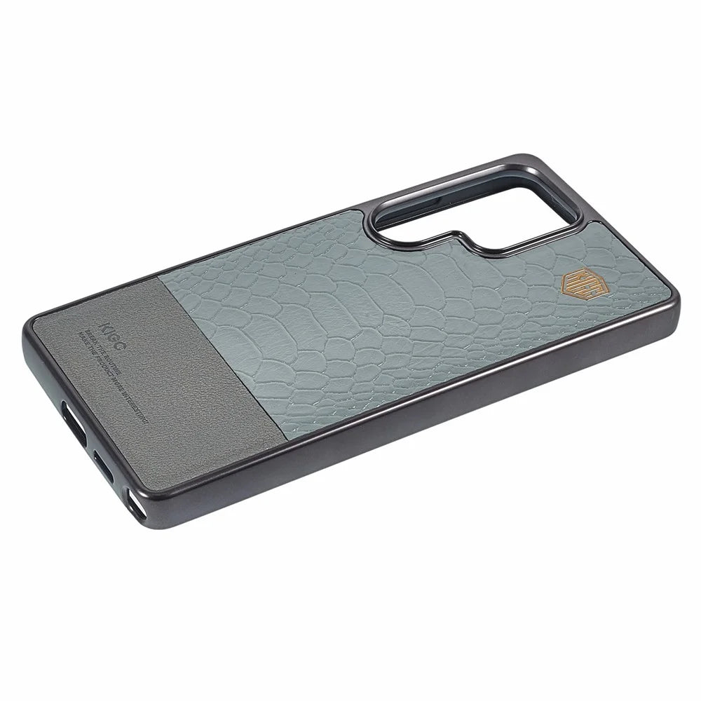 KIGC For Samsung Galaxy S26 Ultra Magnetic Case Electroplated Hybrid Phone Cover Crocodile Texture - Grey - 4