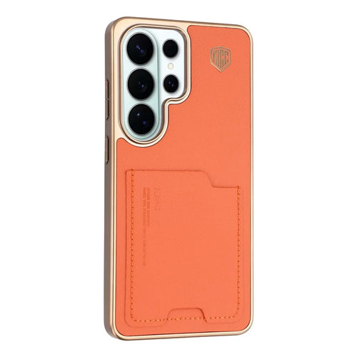 KIGC For Samsung Galaxy S26 Ultra Case Leather + PC + TPU Electroplating Phone Cover with Card Holder - Orange - 1