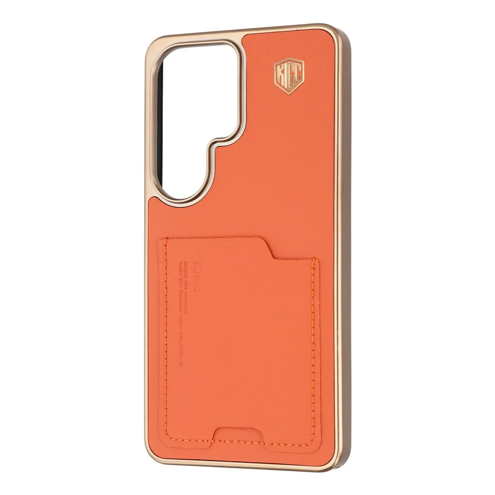 KIGC For Samsung Galaxy S26 Ultra Case Leather + PC + TPU Electroplating Phone Cover with Card Holder - Orange - 2