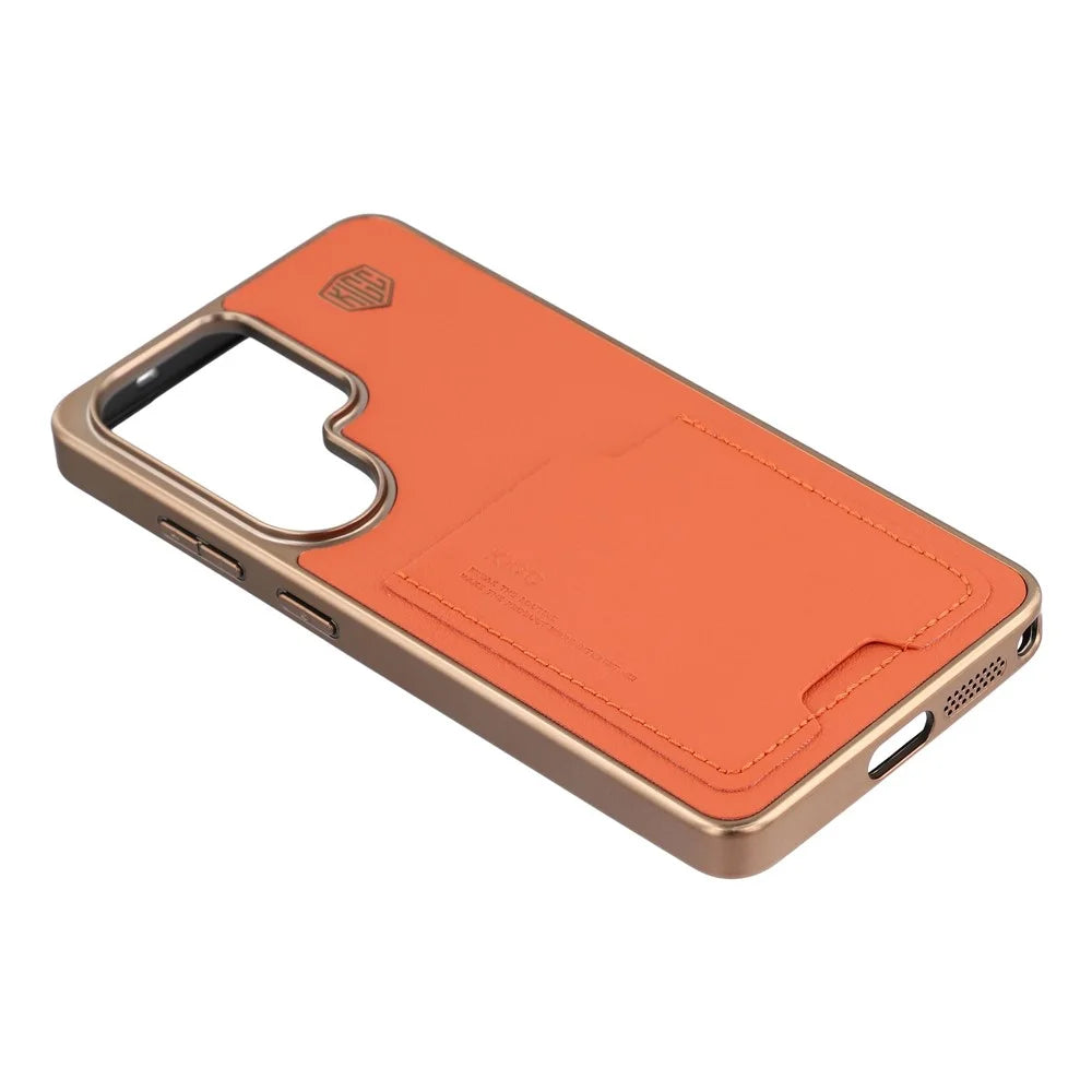 KIGC For Samsung Galaxy S26 Ultra Case Leather + PC + TPU Electroplating Phone Cover with Card Holder - Orange - 3