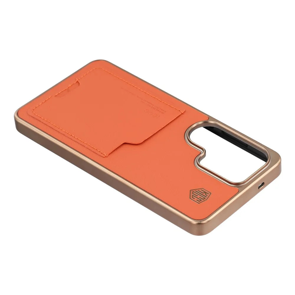 KIGC For Samsung Galaxy S26 Ultra Case Leather + PC + TPU Electroplating Phone Cover with Card Holder - Orange - 4