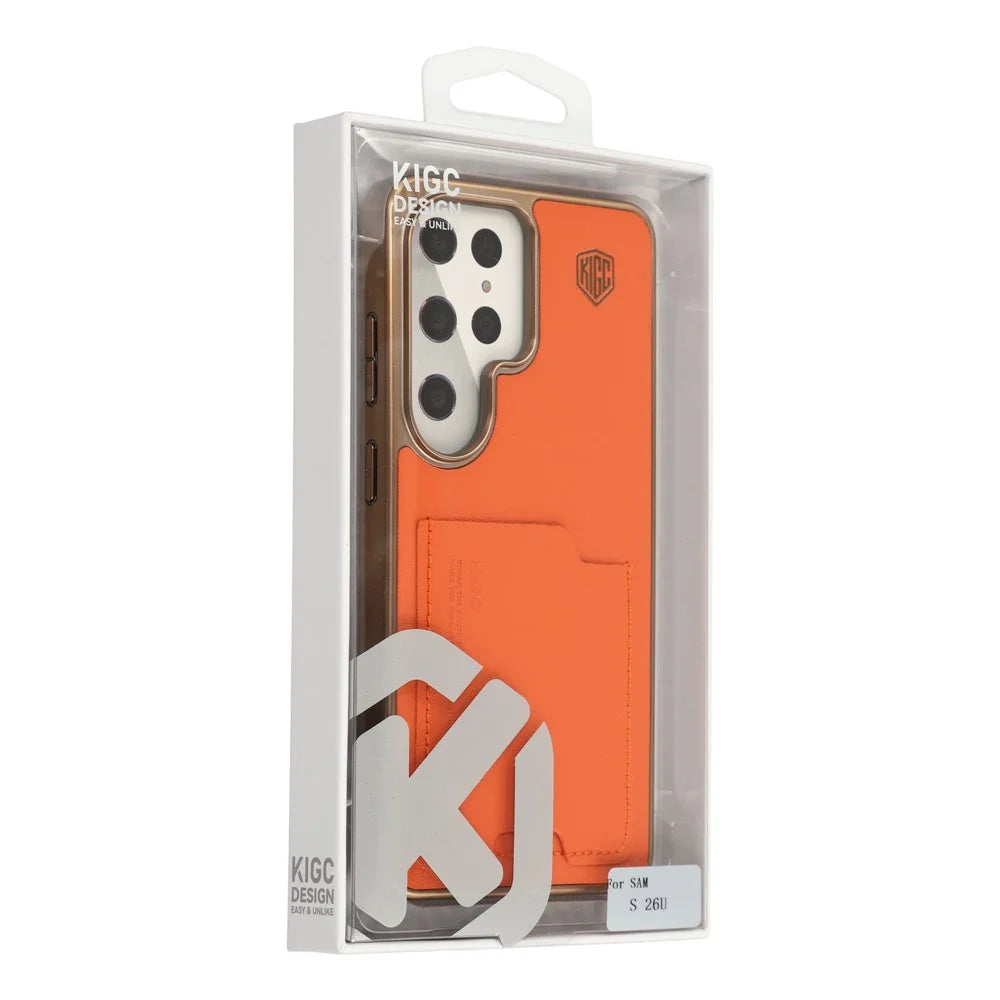 KIGC For Samsung Galaxy S26 Ultra Case Leather + PC + TPU Electroplating Phone Cover with Card Holder - Orange - 6