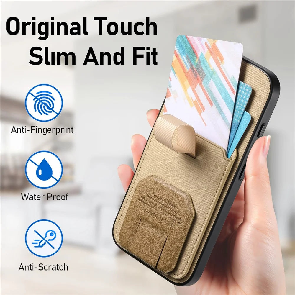 For Samsung Galaxy S26 Ultra Case Cloth Texture TPU PU Leather PC Phone Back Cover  with Card Holder Kickstand - Khaki - 7