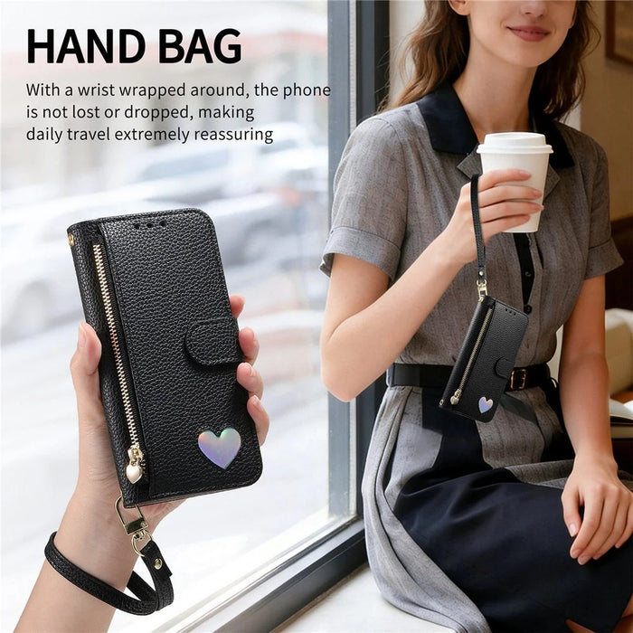 For iPhone 18 Pro / 17 Pro Case Zipper Pocket TPU PU Leather Wallet Phone Cover with Strap - Black - 7