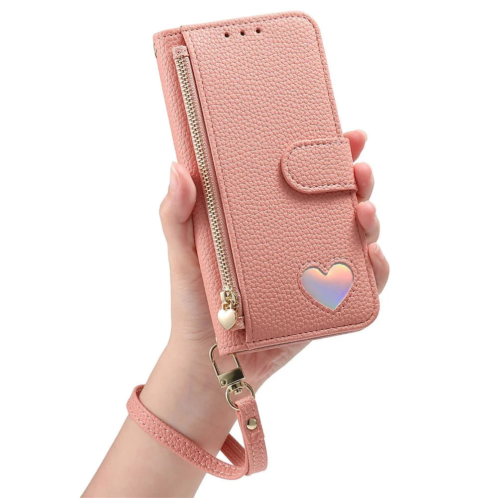 Phone Case For Google Pixel 10 Pro  /  Pixel 10 Zipper Pocket TPU PU Leather Wallet Phone Cover with Strap - Pink - 3