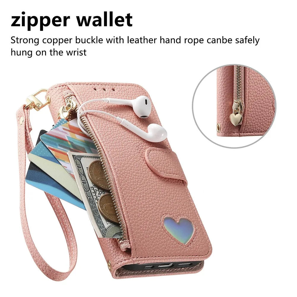 Phone Case For Google Pixel 10 Pro  /  Pixel 10 Zipper Pocket TPU PU Leather Wallet Phone Cover with Strap - Pink - 4