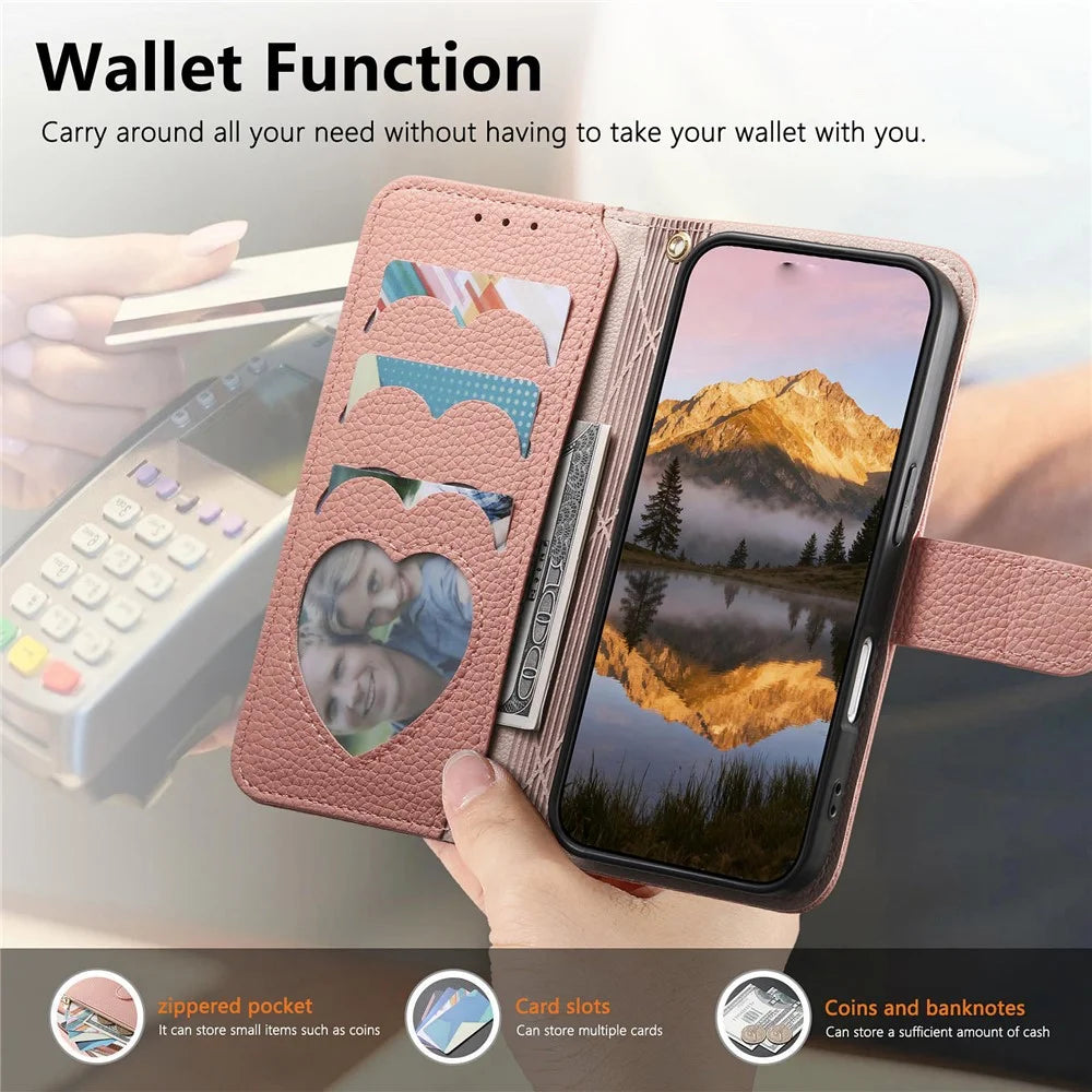 Phone Case For Google Pixel 10 Pro  /  Pixel 10 Zipper Pocket TPU PU Leather Wallet Phone Cover with Strap - Pink - 5