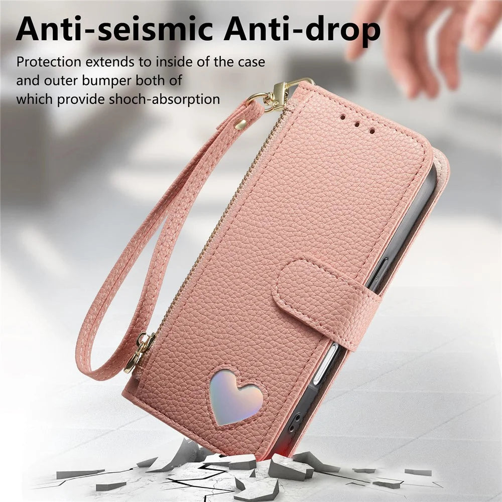 Phone Case For Google Pixel 10 Pro  /  Pixel 10 Zipper Pocket TPU PU Leather Wallet Phone Cover with Strap - Pink - 6