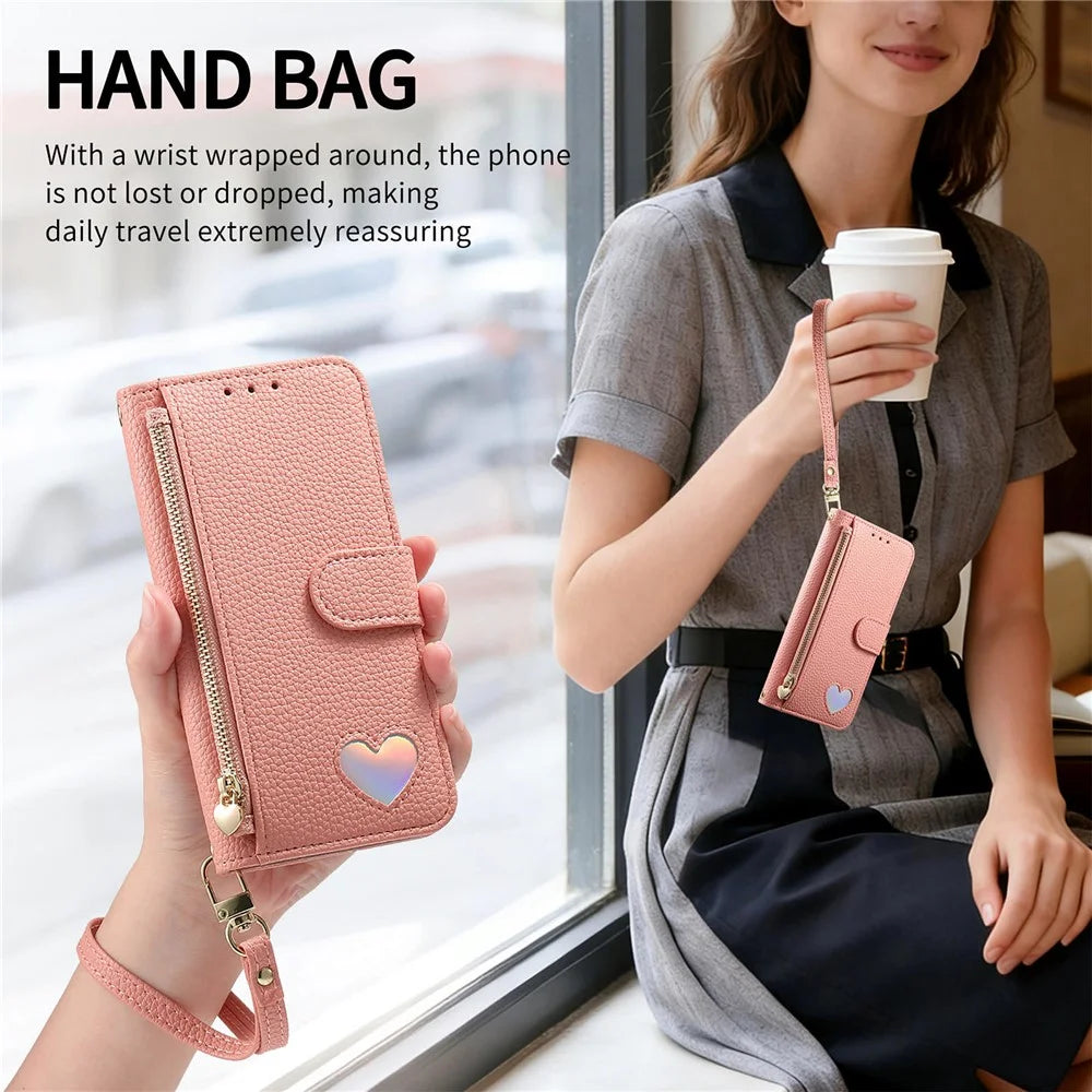 Phone Case For Google Pixel 10 Pro  /  Pixel 10 Zipper Pocket TPU PU Leather Wallet Phone Cover with Strap - Pink - 7
