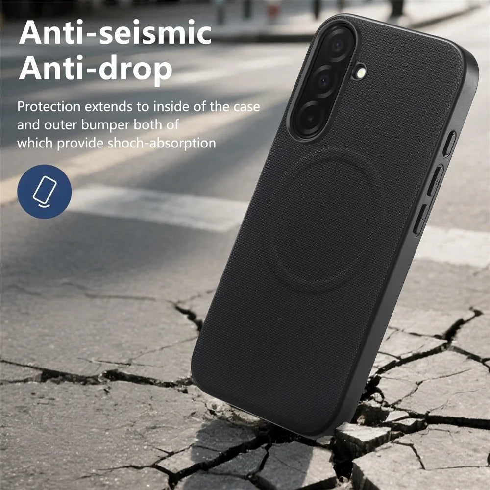 For Samsung Galaxy S25 Magnetic Case Fine Grid Texture Leather + PC + TPU Phone Cover - Black - 5