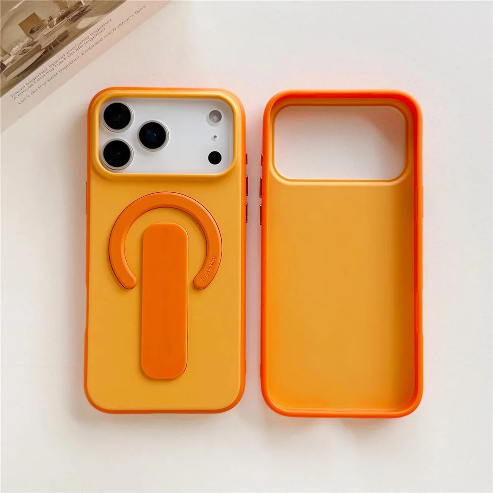 For iPhone 17 Pro Max Case Compatible with MagSafe Kickstand Skin Touch Contrast Color Silicone TPU PC Phone Cover - Orange - 2