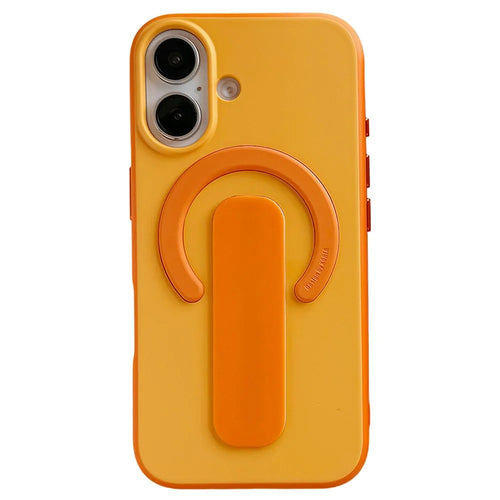 For iPhone 17 Case Compatible with MagSafe Kickstand Skin Touch Contrast Color Silicone TPU PC Phone Cover - Orange - 1