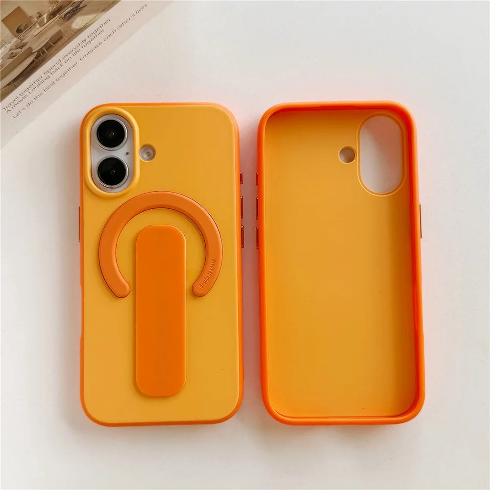 For iPhone 17 Case Compatible with MagSafe Kickstand Skin Touch Contrast Color Silicone TPU PC Phone Cover - Orange - 2