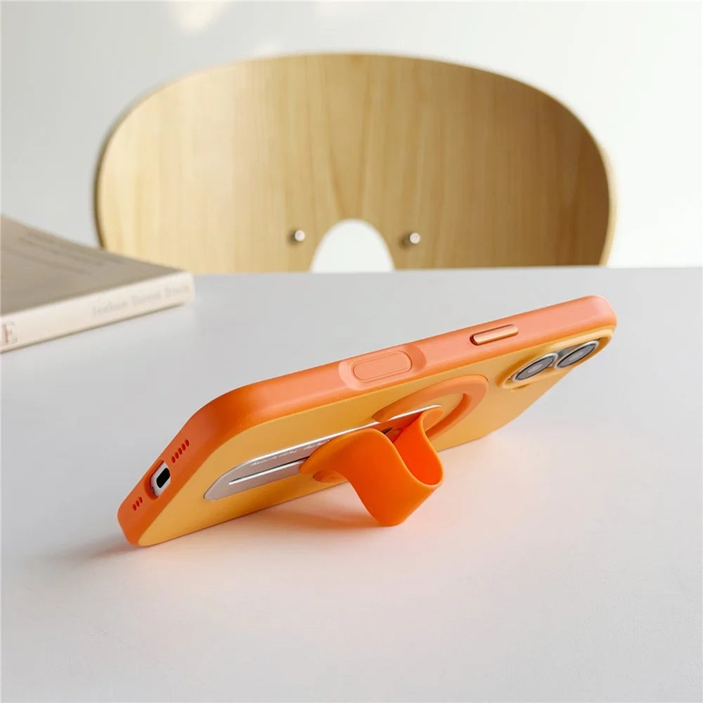 For iPhone 17 Case Compatible with MagSafe Kickstand Skin Touch Contrast Color Silicone TPU PC Phone Cover - Orange - 3