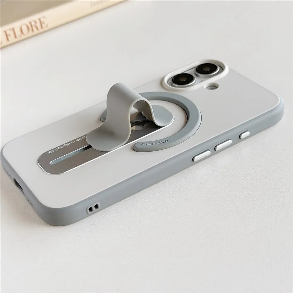 For iPhone 17 Case Compatible with MagSafe Kickstand Skin Touch Contrast Color Silicone TPU PC Phone Cover - Orange - 5
