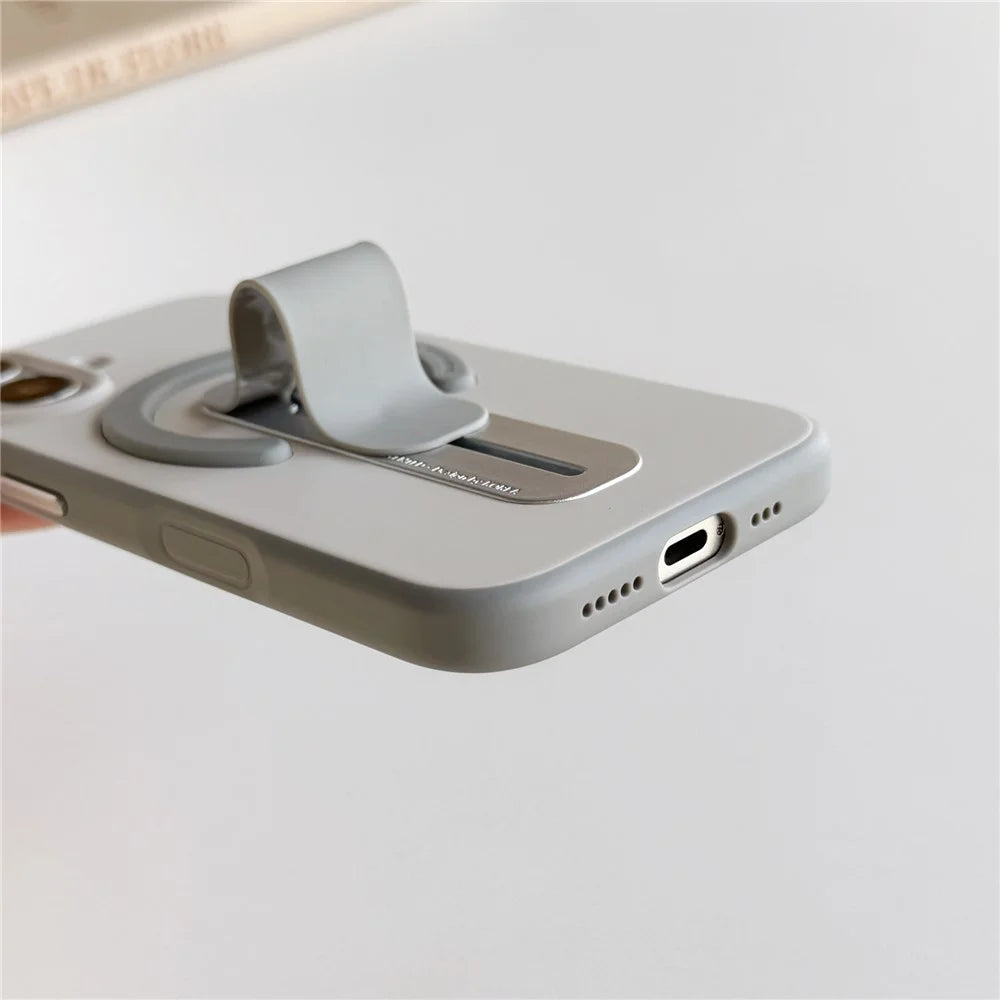 For iPhone 17 Case Compatible with MagSafe Kickstand Skin Touch Contrast Color Silicone TPU PC Phone Cover - Orange - 6